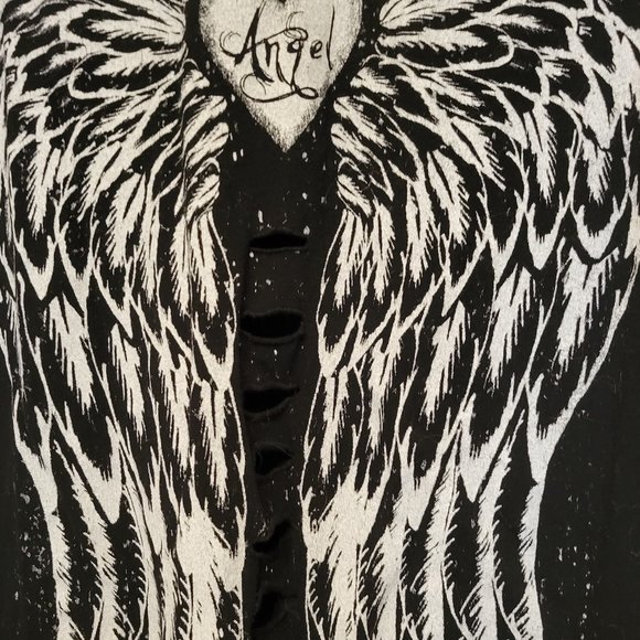 Black Rocker Type Shirt with Angel Wings - Picture 4 of 4